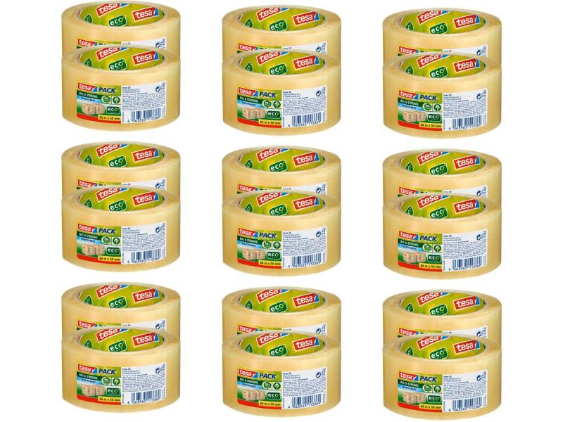 tesa Klebeband tesapack Bio & Strong Paketklebeband - 66m : 50mm (Packung, 18-St., 18 Rollen tesapack Bio & Strong, 66m x 50mm) Paketklebeband - einfaches Verpacken & Verschließen - transparent von tesa