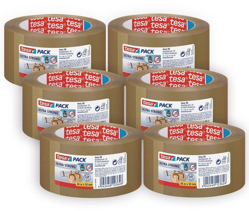 tesa Klebeband tesapack ULTRA STRONG extra starkes Paketklebeband (Spar-Set, 6-St) braun - 66 m : 50 mm von tesa