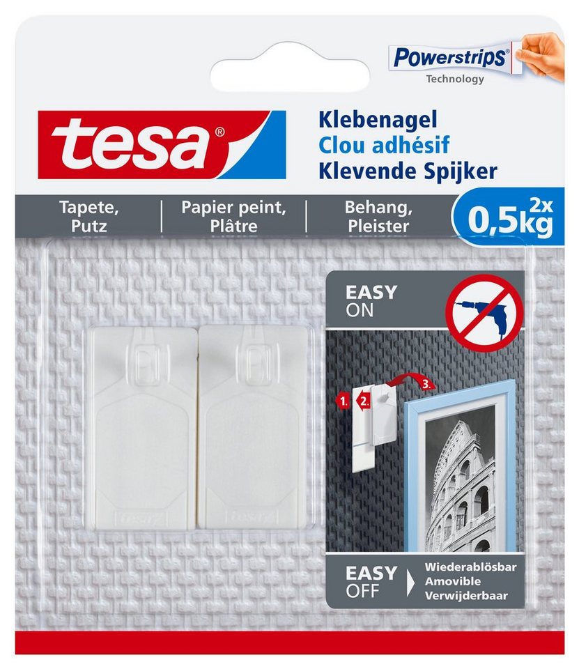 tesa Klebehaken, Dekoration, Bilder, Leinwände, Lichterketten, Girlanden, (Packung, 2-St), Bilderhaken selbstklebend - spurlos entfernbar & wiederverwendbar von tesa