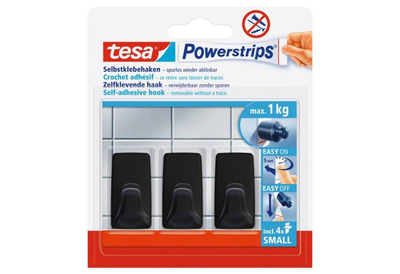 tesa Klebehaken Haken Powerstrips Small 58278-00000 schwarz 3 Stück von tesa