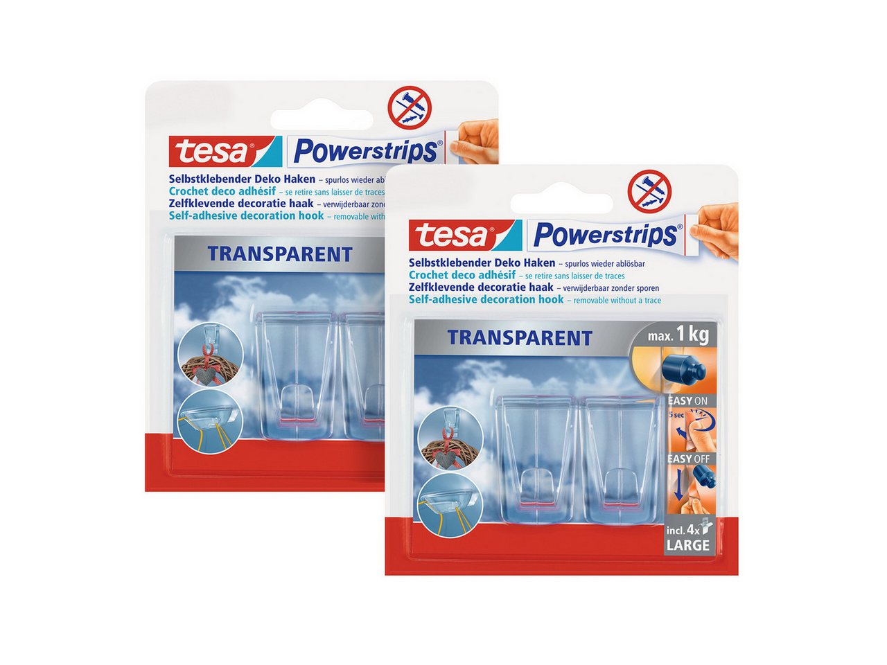 tesa Klebehaken Powerstrips Bilderhaken, Dekoration, Bilder, Leinwände, Lichterketten, Girlanden, (Packung, 4-St., Haken, Powerstrip), Stripes transparent - Dekohaken - je max. 1 kg von tesa