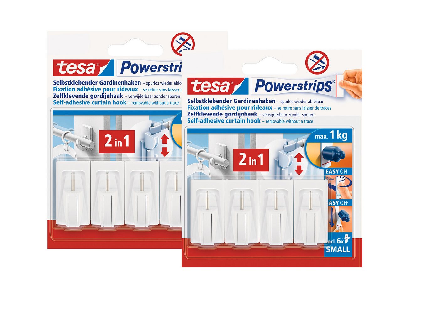 tesa Klebehaken Powerstrips Gardinenhaken, Gardinen, (Spar-Set, 8-St., Haken, Powerstrip), Stripes selbstklebend - Haken für Gardinen - je max. 1 kg von tesa