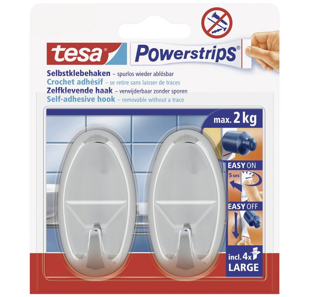 tesa Klebehaken tesa POWERSTRIPS® Klebehaken Large Oval Chrom Inhalt: 2 St., (POWERSTRIPS) von tesa