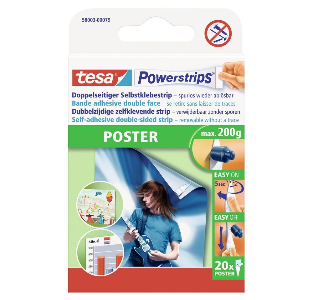 tesa Klebehaken tesa POWERSTRIPS® Poster Doppelseitiger Klebestreifen Weiß Inhalt: 20, (POWERSTRIPS® Poster) von tesa