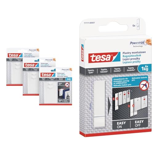 tesa Klebenagel für Tapeten und Putz - Selbstklebende Nägel & Powerstrips Tapete&Putz - doppelseitige Klebestreifen für Tapete und Gips von tesa
