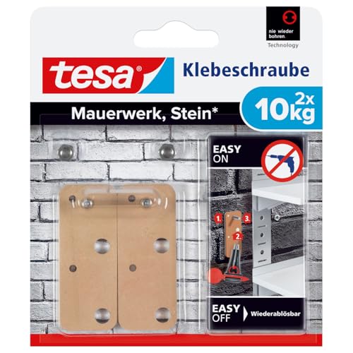 tesa Klebeschraube für Mauerwerk und Stein, Halteleistung 10 kg, viereckig, 2 Stück von tesa