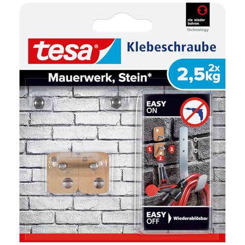 tesa Klebeschraube für Mauerwerk und Stein, Halteleistung 2,5 kg, vierckig, 2 Stück tesa Klebeschraube für Mauerwerk und Stein, Halteleistung 2,5 kg, vierckig, 2 Stück von tesa