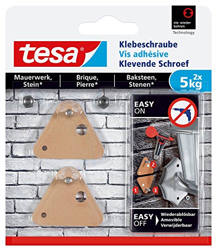 tesa Klebeschraube für Mauerwerk und Stein, Halteleistung 5 kg, dreieckig, 2 Stück von tesa