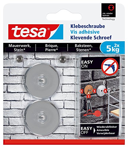 tesa Klebeschraube für Mauerwerk und Stein, Halteleistung 5 kg, rund, 2 Stück von tesa