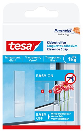 tesa Klebestreifen zum Befestigen auf transparentem Untergrund z.B. Glas, 1 kg Halteleistung, Weiß, 77733-00000-00 von tesa