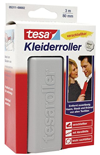 tesa Fusselentferner Universal-Abroller, leicht klebend, nachfüllbar, für Zuhause und Unterwegs mit grünem Anfasstreifen, Klapphülse von tesa