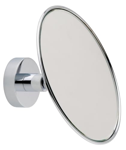 tesa Kosmetikspiegel VISIOON mit 3-facher Vergrößerung - runder Schminkspiegel für die Wandmontage - Befestigung ohne Bohren auf Fliesen, Metall und weiteren Untergründen - Durchmesser 14 cm, Silber von tesa