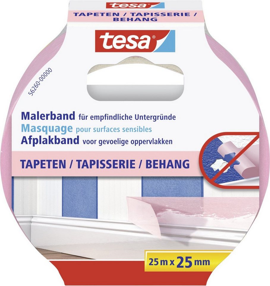 tesa Kreppband tesa Malerband Tapeten 25 m x 25 mm, rosa von tesa