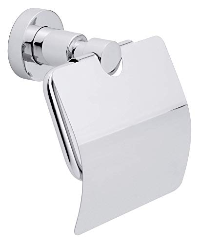 tesa LOXX Toilettenpapierhalter mit Deckel, verchromt - WC-Rollenhalter zur Wandbefestigung ohne Bohren, inkl. Klebelösung -140 mm x 135 mm x 80 mm von tesa