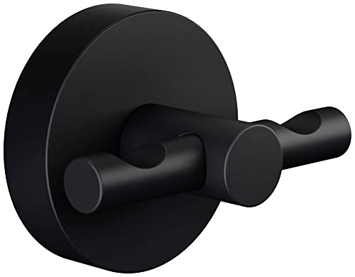 tesa MOON BLACK Bademantelhaken, matt schwarz - für Bäder im Industrial Style und moderne Badezimmer - bohrfrei, inkl. Klebelösung - 65 mm x 50 mm x 53 mm von tesa