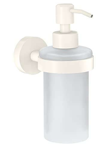tesa MOON WHITE Seifenspender, matt weiß, Pumpspender aus satiniertem Glas, 200 ml - für Bäder im Industrial Style und moderne Badezimmer - bohrfrei, inkl. Klebelösung - 70 mm x 171 mm x 119 mm von tesa