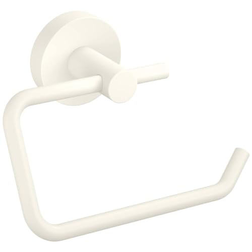 tesa MOON WHITE Toilettenpapierhalter, matt weiß - Rollenhalter ohne Deckel für Bäder im Industrial Style und moderne Badezimmer - bohrfrei, inkl. Klebelösung - 140 mm x 99 mm x 53 mm von tesa