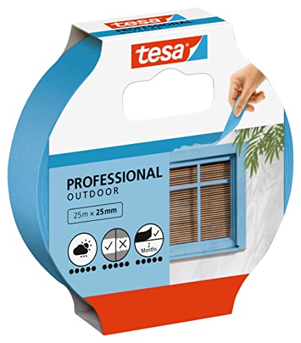 tesa Malerband AUSSEN – Dünnes Abdeckband für extrem präzises Abkleben bei Malerarbeiten im Outdoor-Bereich, UV- und wetterbeständig – 25 m x 25 mm von tesa