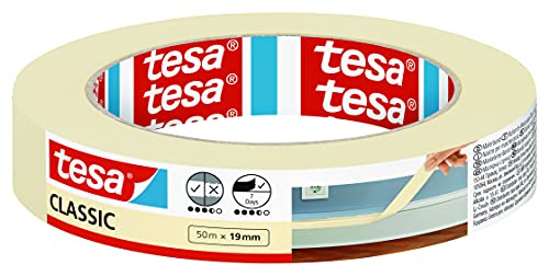 tesa Malerband CLASSIC - Abdeckband zum Abkleben bei Malerarbeiten - lösungsmittelfrei, rückstandslos entfernbar - 50 m x 19 mm von tesa