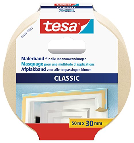 tesa Malerband CLASSIC - Abdeckband zum Abkleben bei Malerarbeiten - lösungsmittelfrei, rückstandslos entfernbar - 50 m x 30 mm von tesa