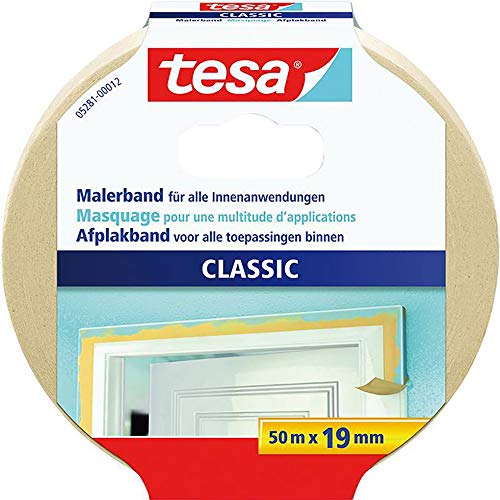 tesa Malerband CLASSIC - Abdeckband zum Abkleben bei Malerarbeiten - lösungsmittelfrei, rückstandslos entfernbar - 50 m x 50 mm von tesa