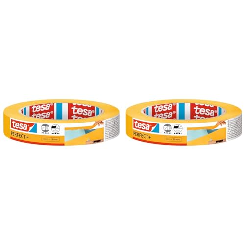 tesa Malerband Perfect+ - Malerkrepp aus dünnem Washi-Papier zum präzisen Abkleben bei Malerarbeiten - für den Innenbereich - 50 m x 19mm (Packung mit 2) von tesa