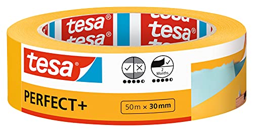 tesa Malerband Perfect+ - Malerkrepp aus dünnem Washi-Papier zum präzisen Abkleben bei Malerarbeiten - für den Innenbereich - 50 m x 30mm von tesa