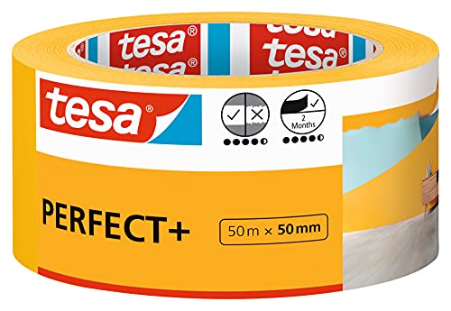 tesa Malerband Perfect+ - Malerkrepp aus dünnem Washi-Papier zum präzisen Abkleben bei Malerarbeiten - für den Innenbereich - 50 m x 50mm von tesa