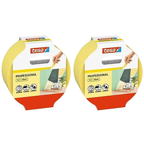 tesa Malerband Professional - Malerkrepp aus dünnem Washi-Papier zum besonders präzisen Abkleben bei Malerarbeiten - für innen und außen - 50 m x 30mm (Packung mit 2) von tesa