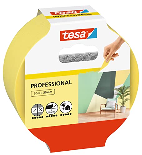 tesa Professionelles Klebeband — Dünnes Malband aus Washi-Papier für präzises Abkleben beim Streichen — Für den Innen- und Außenbereich — 50 m x 30 mm von tesa
