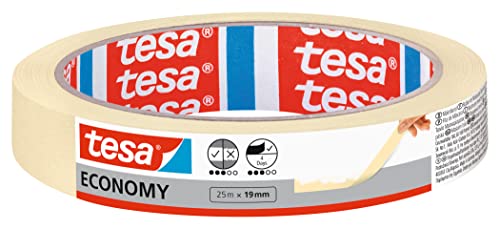 tesa Malerband ECONOMY - Vielseitiges Klebeband für Malerarbeiten ohne Lösungsmittel - Bis zu 4 Tage nach Gebrauch rückstandslos entfernbar, 50 m x 19 mm von tesa