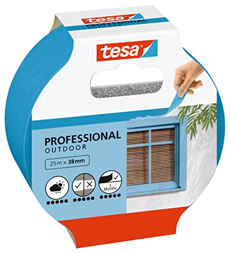 tesa Malerband AUSSEN – Dünnes Abdeckband für extrem präzises Abkleben bei Malerarbeiten im Outdoor-Bereich, UV- und wetterbeständig – 25 m x 38 mm von tesa