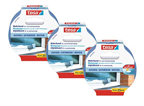 tesa Malerband für Außen, UV- und wetterbeständig (25m : 25mm, 3 Rollen) von tesa