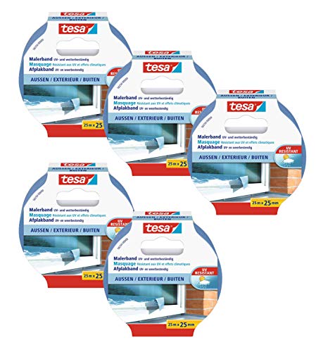 tesa Malerband für Außen, UV- und wetterbeständig (25m : 25mm, 5 Rollen) von tesa