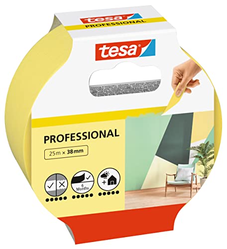 tesa Malerband Professional - Malerkrepp aus dünnem Washi-Papier zum besonders präzisen Abkleben bei Malerarbeiten - für innen und außen - 25 m x 38mm von tesa