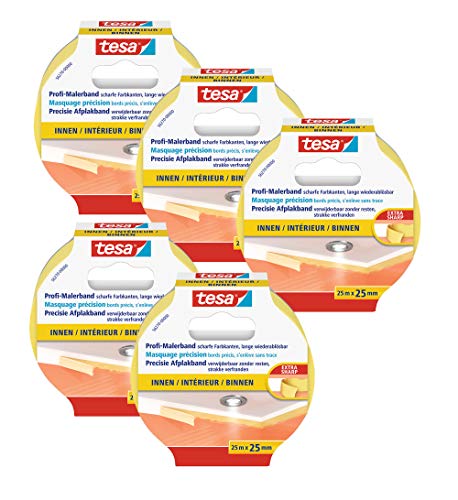 tesa Malerband für Innen, Profi Qualität (25m x 25mm, 5 Rollen) von tesa