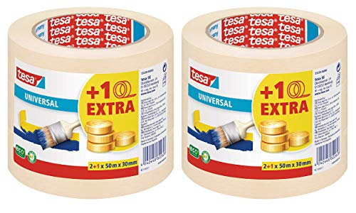 tesa Malerband für einfache Malerarbeiten, 50m x 30mm (50m x 30mm | 2 x 3 Rollen) von tesa