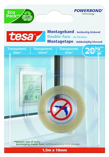 tesa Montageband für transparente Oberflächen und Glas, 1,5m x 19mm von tesa