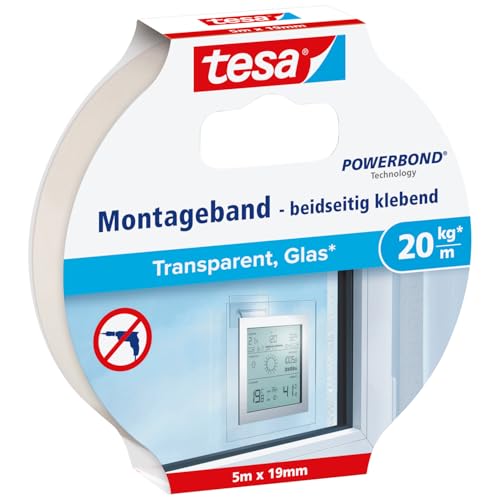 tesa Montageband für transparente Oberflächen und Glas, 5m x 19mm von tesa