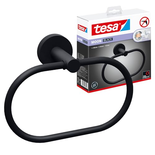 tesa Moon Black Handtuchring, matt schwarz - Handtuchhalter-Ring oval - zur Wandbefestigung ohne Bohren, inkl. Klebelösung - 53 mm x 184 mm x 130 mm tesa Moon Black Handtuchring, matt schwarz - Handtuchhalter-Ring oval - zur Wandbefestigung ohne Bohren, inkl. Klebelösung - 53 mm x 184 mm x 130 mm von tesa