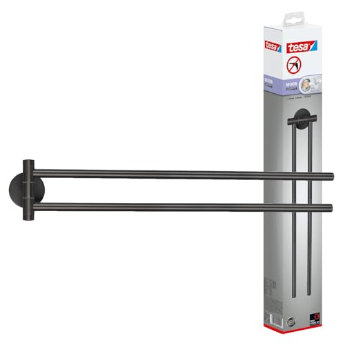 tesa Moon Graphite Handtuchhalter 2-armig in gebürstetem Grafit - Selbstklebende Handtuchstange aus PVD-beschichtetem Metall - ohne Bohren, inkl. Klebelösung - 50mm x 84mm x 456mm tesa Moon Graphite Handtuchhalter 2-armig in gebürstetem Grafit - Selbstklebende Handtuchstange aus PVD-beschichtetem Metall - ohne Bohren, inkl. Klebelösung - 50mm x 84mm x 456mm von tesa