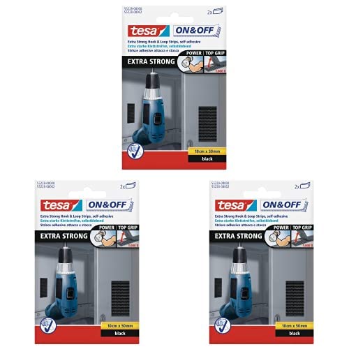 tesa On & Off Extrastarke Klett Klebepads - Selbstklebende Klettstreifen zum Befestigen schwerer Gegenstände, extra stark - Schwarz - 10 cm x 5 cm - 2 Stück, 3er Pack tesa On & Off Extrastarke Klett Klebepads - Selbstklebende Klettstreifen zum Befestigen schwerer Gegenstände, extra stark - Schwarz - 10 cm x 5 cm - 2 Stück, 3er Pack von tesa