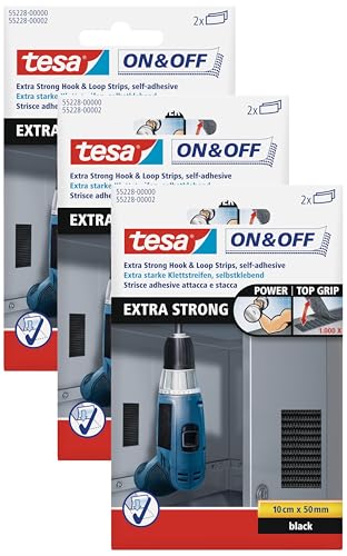 tesa On & Off Extrastarke Klett Klebepads - Selbstklebende Klettstreifen zum Befestigen schwerer Gegenstände, extra stark - Schwarz - 10 cm x 5 cm - 2 Stück, 3er Pack tesa On & Off Extrastarke Klett Klebepads - Selbstklebende Klettstreifen zum Befestigen schwerer Gegenstände, extra stark - Schwarz - 10 cm x 5 cm - 2 Stück, 3er Pack von tesa