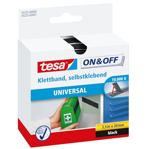 tesa On & Off Klettband zum Aufkleben - Selbstklebendes Klettklebeband zur Befestigung leichter Gegenstände - Schwarz, 2 cm x 250 cm tesa On & Off Klettband zum Aufkleben - Selbstklebendes Klettklebeband zur Befestigung leichter Gegenstände - Schwarz, 2 cm x 250 cm von tesa