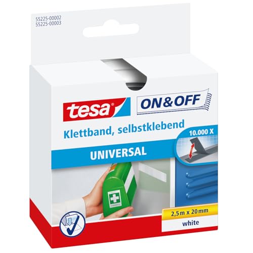 tesa On & Off Klettband zum Aufkleben - Selbstklebendes Klettklebeband zur Befestigung leichter Gegenstände - Weiß, 2 cm x 250 cm tesa On & Off Klettband zum Aufkleben - Selbstklebendes Klettklebeband zur Befestigung leichter Gegenstände - Weiß, 2 cm x 250 cm von tesa