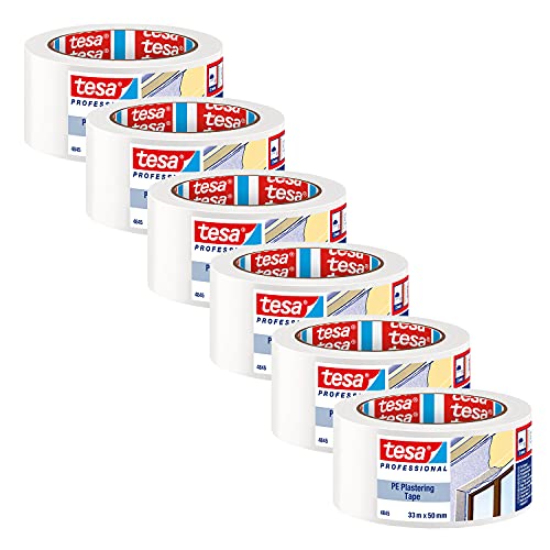 tesa PE Putzband 4845 Abdeckband für Putz- und Malerarbeiten - zum Abkleben und Abdecken - weiß - je 33 m x 50 mm | 6er Pack von tesa