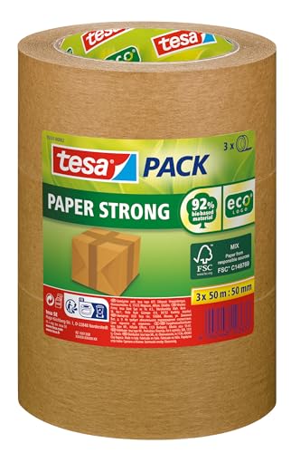 tesa Packband Papier, braun, 50m x 50mm, 3er Pack, 55337-00002-01 von tesa