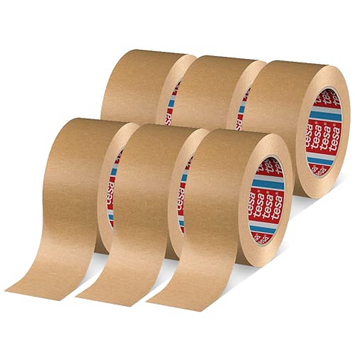 tesapack 4713 Paketband im 6er Pack - Papier Klebeband zum Verschließen von Verpackungen, recyclingfreundlich und lösungsmittelfrei - braun - 6 Rollen je 50 m x 50 mm von tesa