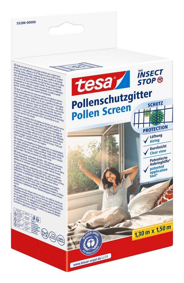 tesa Pollenschutzgitter Pollenschutzgitter für Fenster - Pollenschutz für Allergiker, (Packung, 1-St., Pollenschutznetz, Klettband), Pollenschutz für Allergiker - schwarz - anthrazit - 1,30 m : 1,50 m von tesa