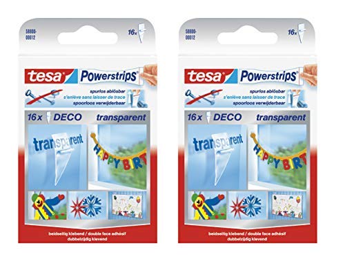 tesa Powerstrips® DECO Klebestreifen, max. 200 g, transparent, UV-beständig, spurlos wieder ablösbar (2 Packungen) von tesa